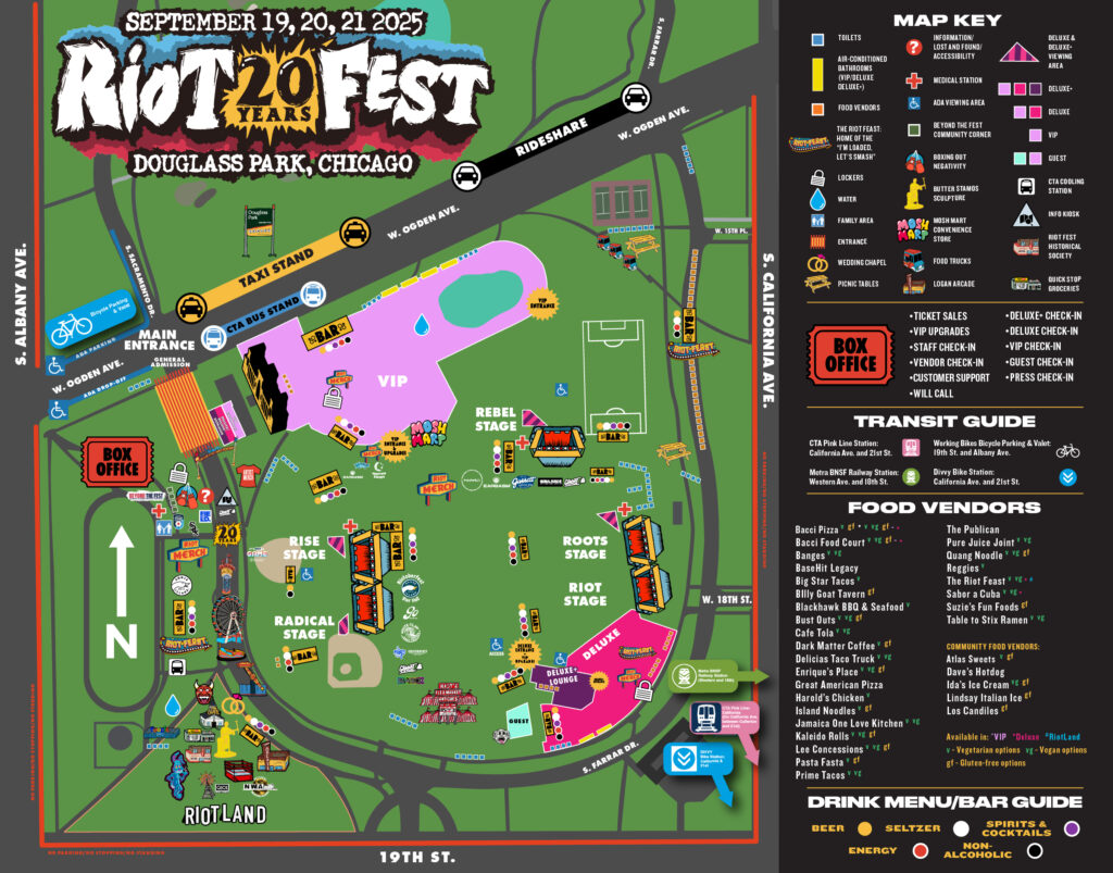 Riot Fest layout map showing stage locations and festival grounds
